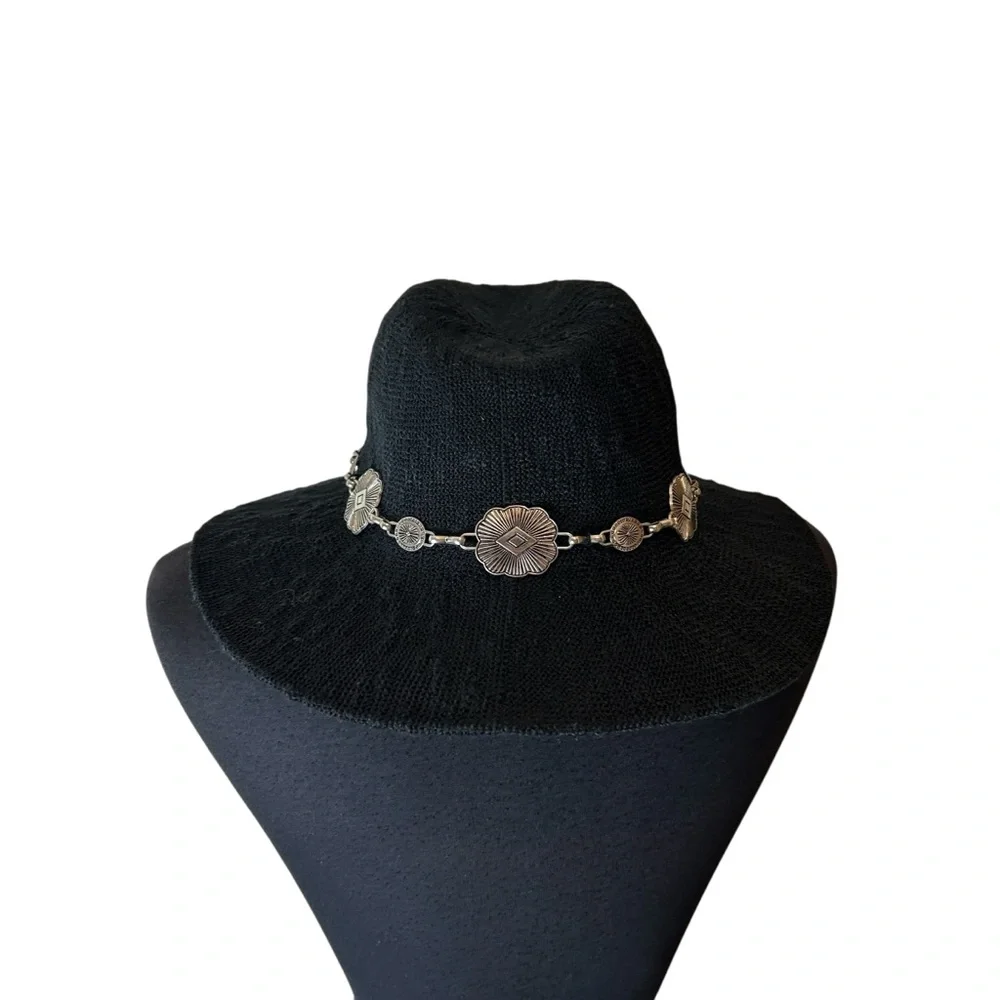 Black Floppy Hat with Silver Metal Accents + Belt Detail